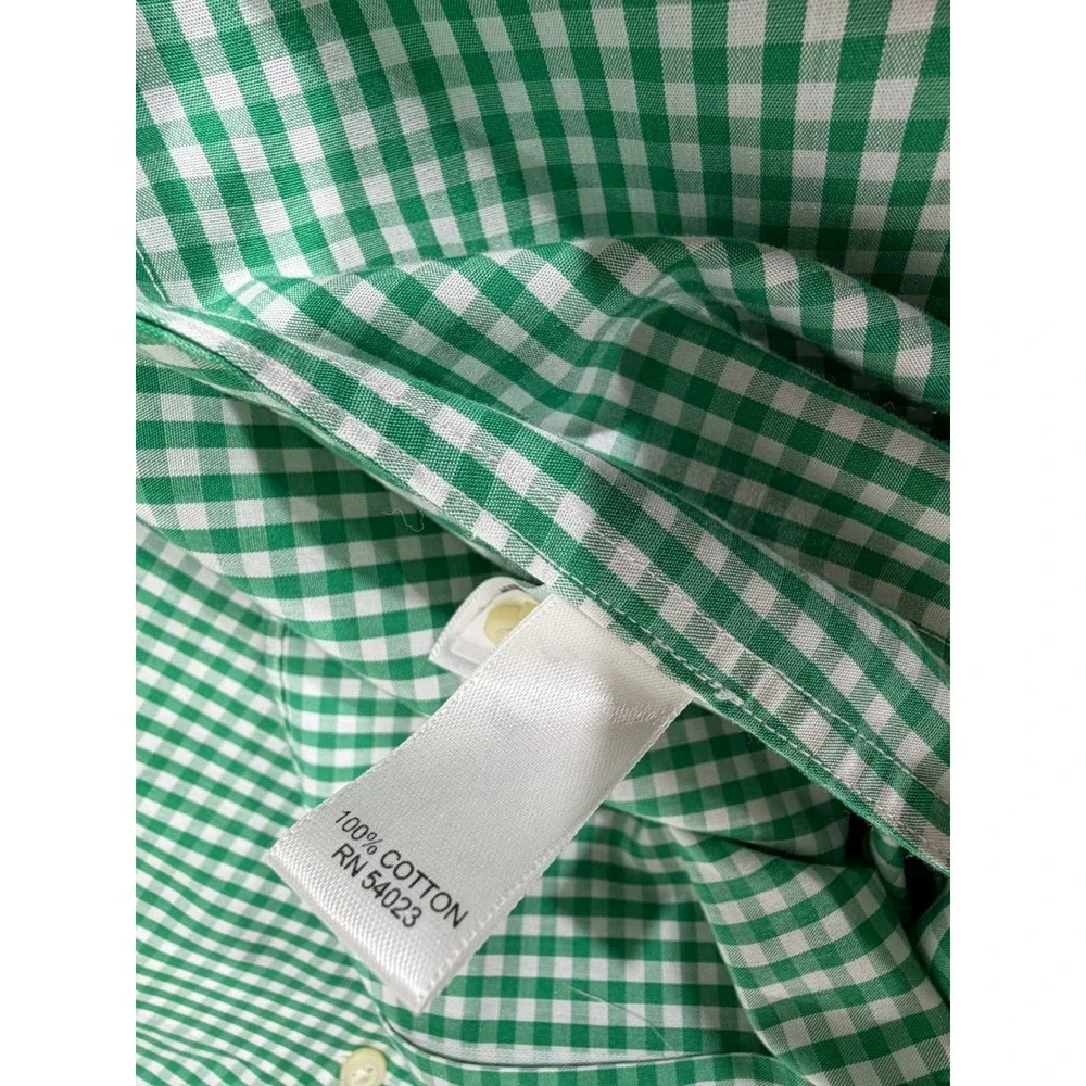 Banana‎ Republic Button Up Shirt Green Gingham Non-Iron Slim Fit Cotton READ